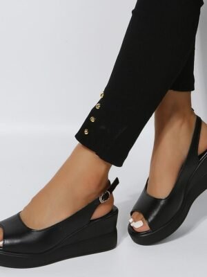 Casual Platform Black Open-Toe Slingback Sandals - Image 5
