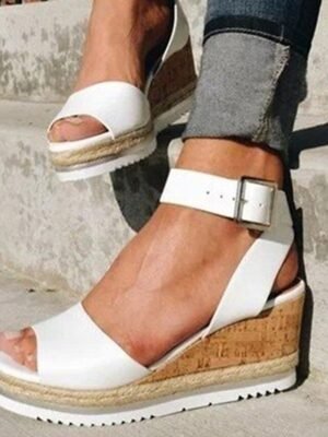 Casual Platform Cork Wedge Ankle Strap Sandals - Image 1