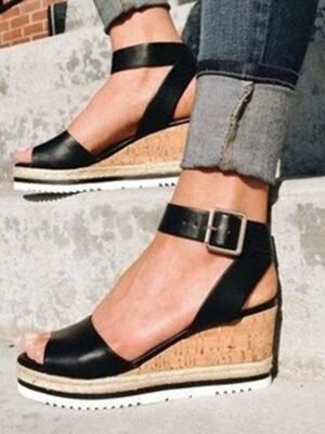 Casual Platform Cork Wedge Ankle Strap Sandals - Image 4