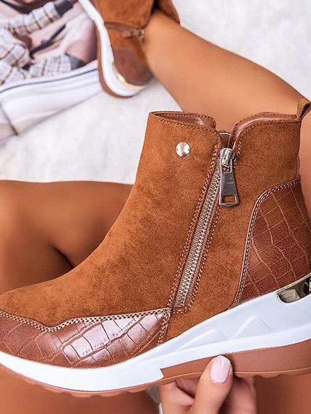 Casual Platform Croc-Embossed Side Zipper Wedge Sneakers - Image 1