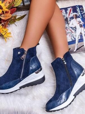 Casual Platform Croc-Embossed Side Zipper Wedge Sneakers - Image 3