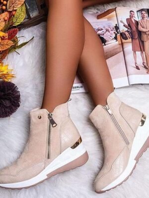 Casual Platform Croc-Embossed Side Zipper Wedge Sneakers - Image 6