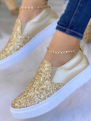 Casual Platform Glitter Slip-On Sneakers - Image 1