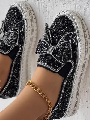 Casual Platform Sparkly Slip-On Round Toe Sneakers - Image 9