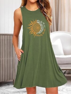 Casual Plus Size Floral Crew Neck Sleeveless Summer Nightgown - Image 1