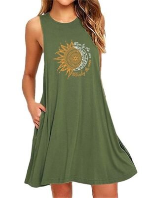 Casual Plus Size Floral Crew Neck Sleeveless Summer Nightgown - Image 2