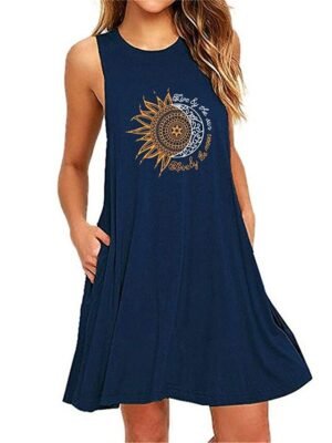Casual Plus Size Floral Crew Neck Sleeveless Summer Nightgown - Image 5