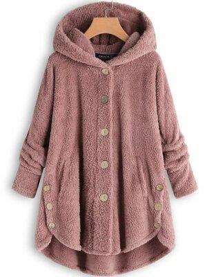 Casual Plus Size Solid Colour Button Front Long Sleeve Hoodie - Image 2