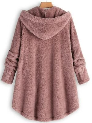 Casual Plus Size Solid Colour Button Front Long Sleeve Hoodie - Image 3