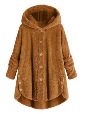 Casual Plus Size Solid Colour Button Front Long Sleeve Hoodie - Image 7