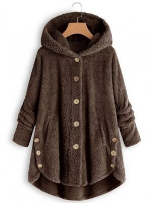 Casual Plus Size Solid Colour Button Front Long Sleeve Hoodie - Image 8