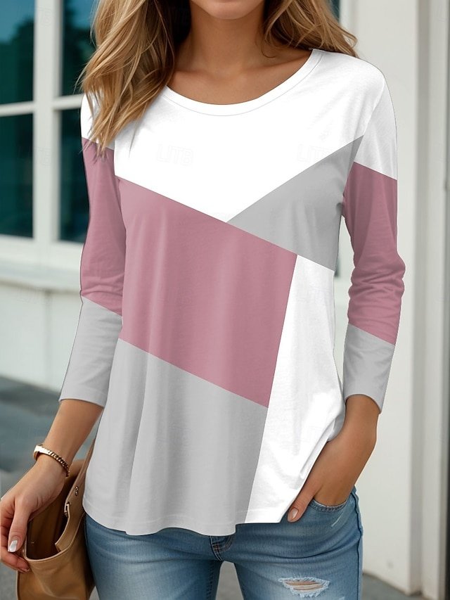 Casual Regular Colour Block Crew Neck Long Sleeve Top - Image 1