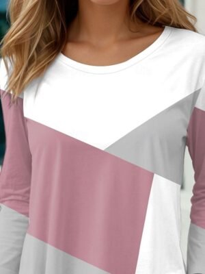 Casual Regular Colour Block Crew Neck Long Sleeve Top - Image 3