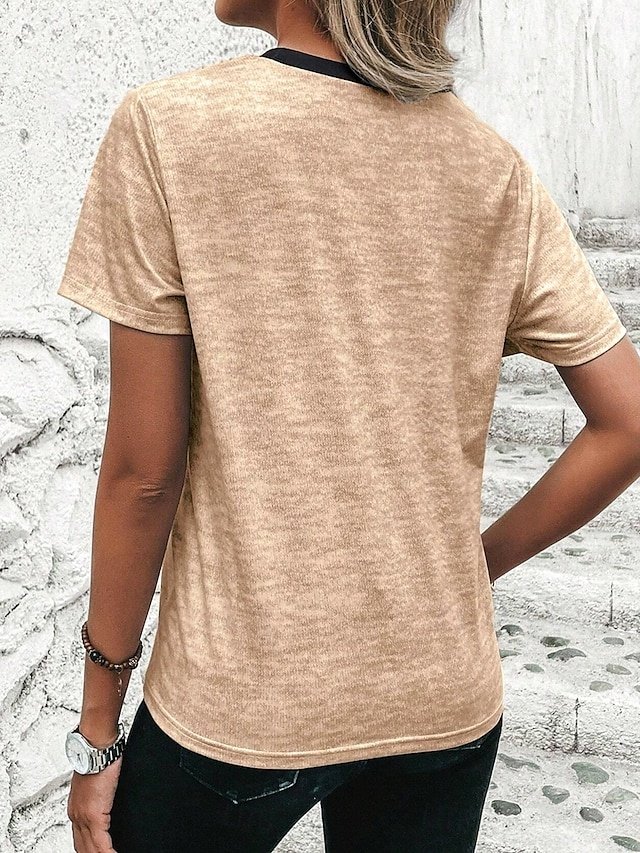 Casual Regular Colour Block Round Neck Short Sleeve Summer Top - Image 2