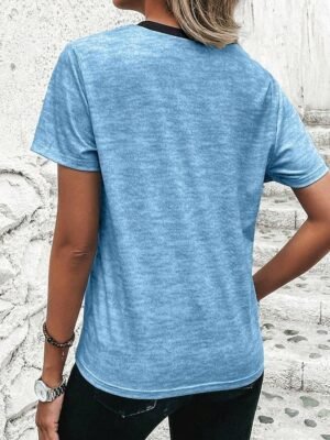 Casual Regular Colour Block Round Neck Short Sleeve Summer Top - Image 5