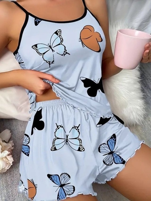 Casual Regular Fit Butterfly Strap Long Sleeve Pajama Set - Image 2