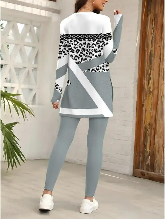 Casual Regular Fit Colour Block Round Neck Long Sleeve Trousers Set - Image 2