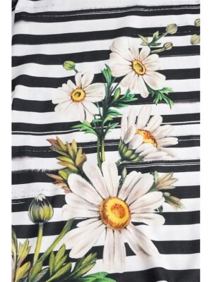 Casual Regular Fit Daisy Floral Stripe Print Round Neck Short Sleeve Summer Top - Image 7