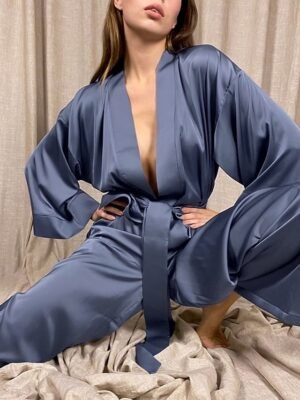 Casual Regular Fit Pure Colour V Neck Half Sleeve Pajama Set - Image 2