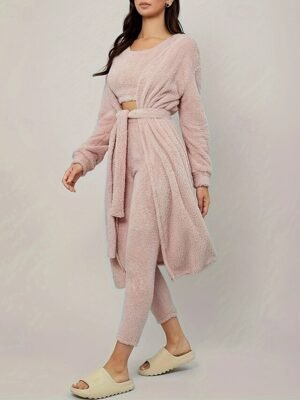 Casual Regular Fit Solid Crew Neck Long Sleeve Pants Set - Image 3