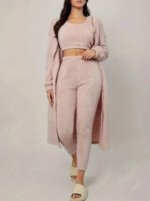 Casual Regular Fit Solid Crew Neck Long Sleeve Pants Set - Image 4