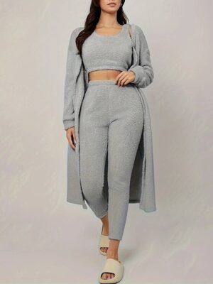 Casual Regular Fit Solid Crew Neck Long Sleeve Pants Set - Image 5