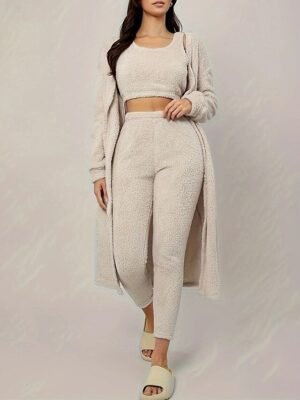 Casual Regular Fit Solid Crew Neck Long Sleeve Pants Set - Image 6
