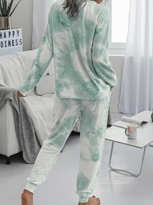 Casual Regular Fit Tie Dye Crew Neck Long Sleeve Pajama Set - Image 4