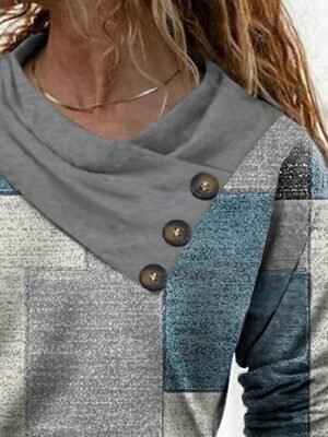 Casual Regular Geometric Pile Neck Long Sleeve Top - Image 2