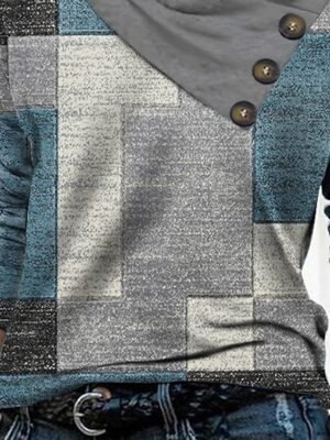 Casual Regular Geometric Pile Neck Long Sleeve Top - Image 3