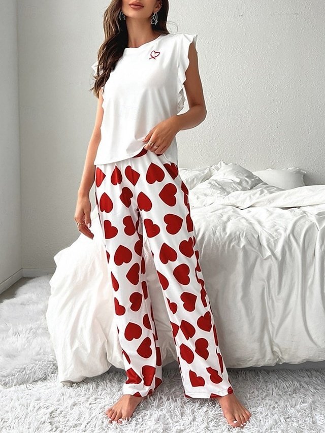 Casual Regular Heart Crew Neck Sleeveless Pajama Set - Image 1