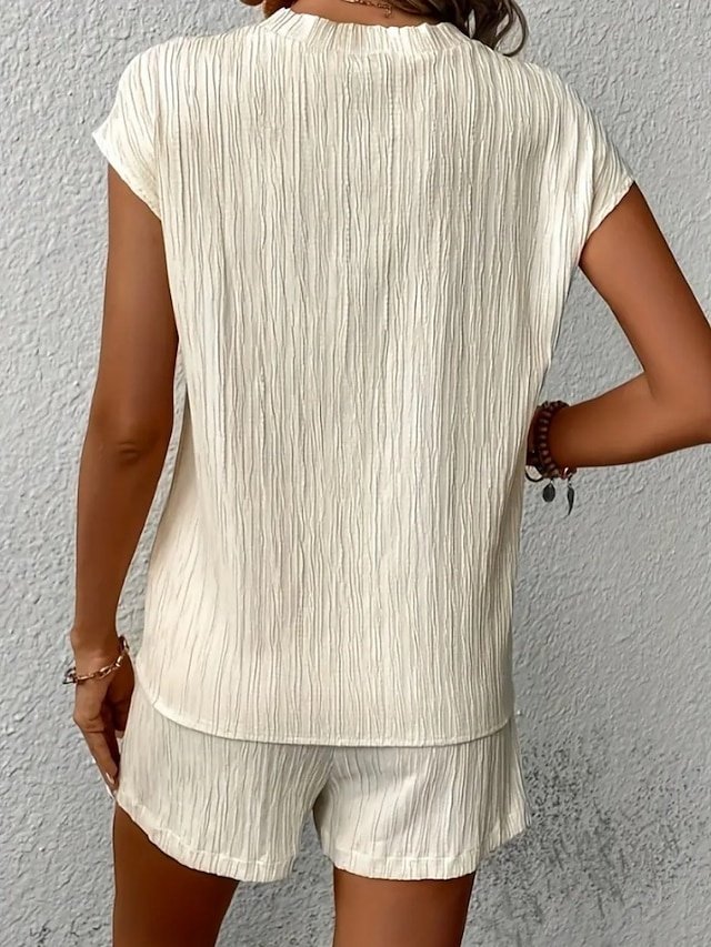 Casual Regular Plain V Neck Short Sleeve Pajama Set - Image 2