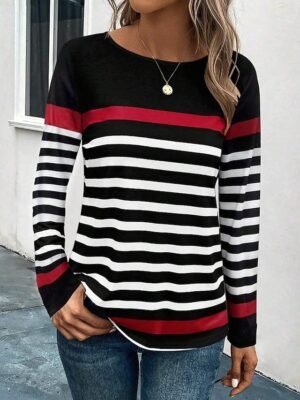Casual Regular Print Crew Neck Long Sleeve Tops - Image 1