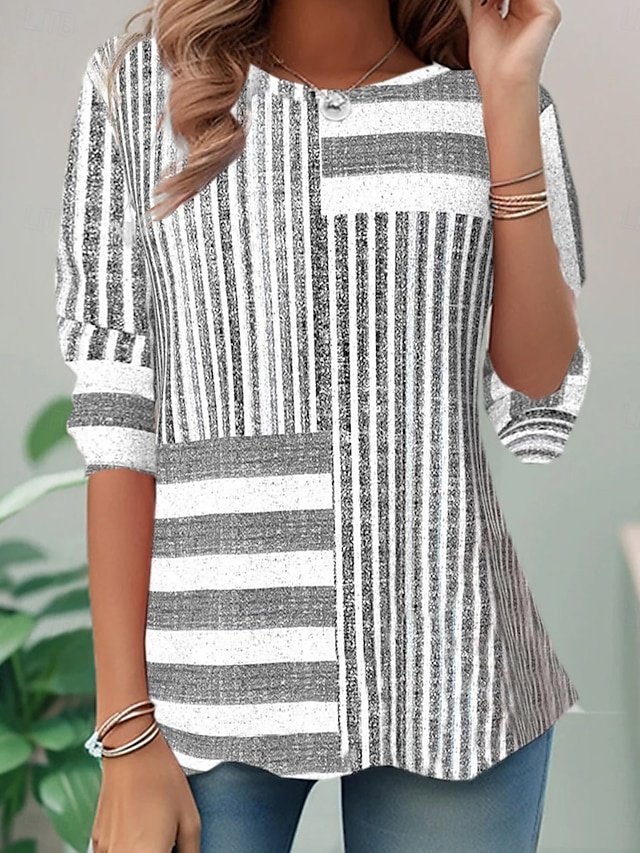 Casual Regular Print Crew Neck Long Sleeve Tunic Top - Image 1