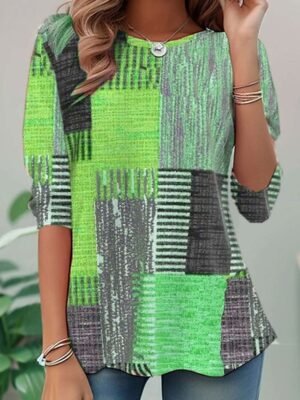 Casual Regular Print Crew Neck Long Sleeve Tunic Top - Image 12