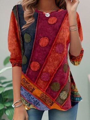 Casual Regular Print Crew Neck Long Sleeve Tunic Top - Image 13