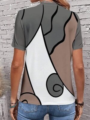 Casual Regular Print Crew Neck Short Sleeve Summer Top - Image 3