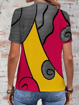 Casual Regular Print Crew Neck Short Sleeve Summer Top - Image 6