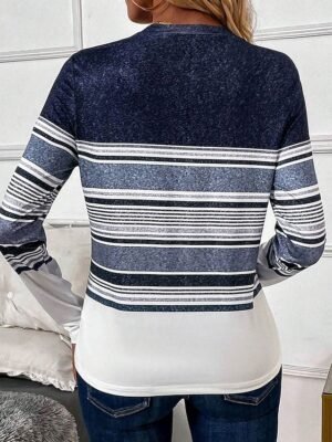 Casual Regular Striped Crew Neck Long Sleeve Top - Image 2