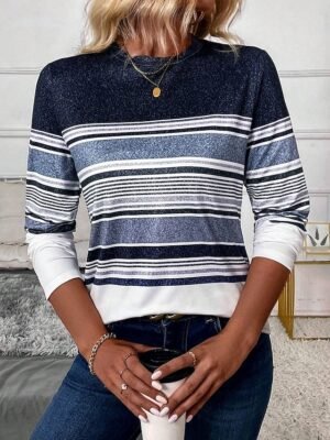 Casual Regular Striped Crew Neck Long Sleeve Top - Image 3