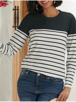 Casual Regular Striped Round Neck Long Sleeve Top - Image 2