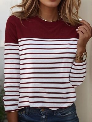Casual Regular Striped Round Neck Long Sleeve Top - Image 6