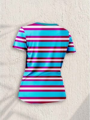 Casual Regular Striped Round Neck Short Sleeve Summer T-Shirt - Image 3