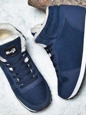 Casual Round Toe Faux Suede Lace-Up Winter Sneakers - Image 13