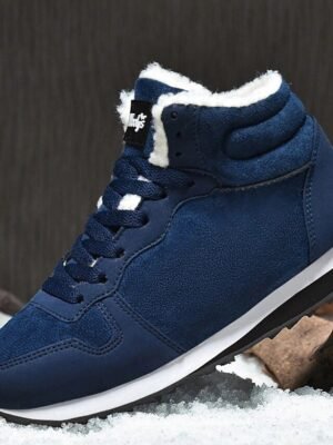 Casual Round Toe Faux Suede Lace-Up Winter Sneakers - Image 15