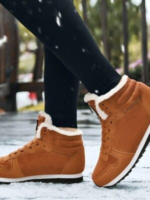 Casual Round Toe Faux Suede Lace-Up Winter Sneakers - Image 17