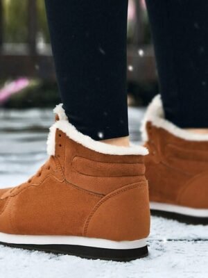 Casual Round Toe Faux Suede Lace-Up Winter Sneakers - Image 18