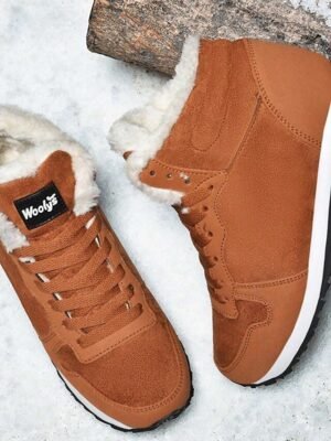 Casual Round Toe Faux Suede Lace-Up Winter Sneakers - Image 20