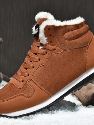 Casual Round Toe Faux Suede Lace-Up Winter Sneakers - Image 21