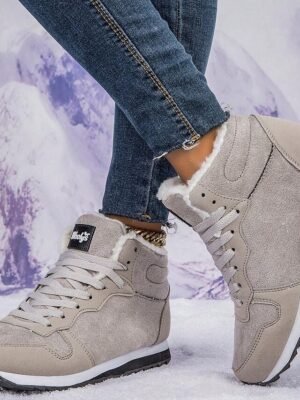 Casual Round Toe Faux Suede Lace-Up Winter Sneakers - Image 4